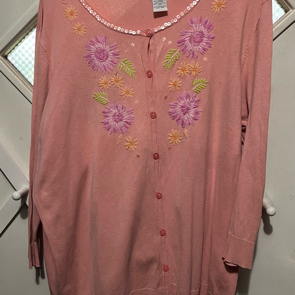 Jaclyn Smith Pink Floral Embroidered Cardigan